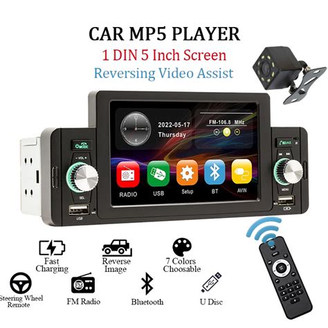 Rádio 1 Din Carro Estéreo 5 Polegadas HD Touch Screen Bluetooth Auto