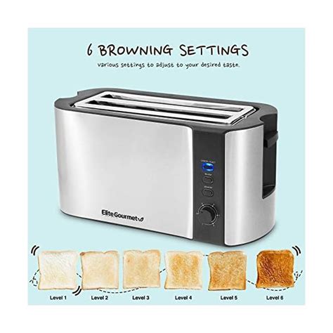 Elite Gourmet Ect 3100 Long Slot 4 Slice Toaster Reheat 6 Toast Settings Defrost Cancel