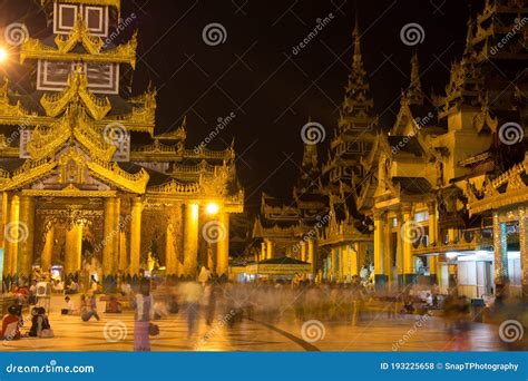 Long Exposure Of Inside The Shwedagon Pagoda At Night Yangon Myanmar