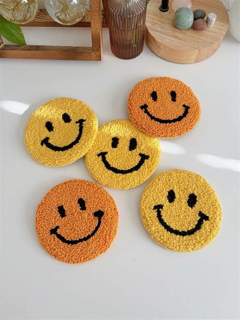 Smiley Face Needle Punch Coaster Coffee Coaster Office Decor Tufted Coaster Mug Rug House