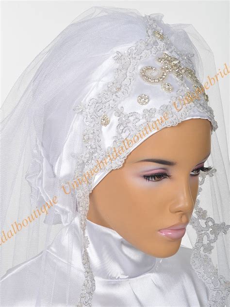 Muslim Wedding Bridal Hijab 2019 With Rhinestones And Lace Appliques Real