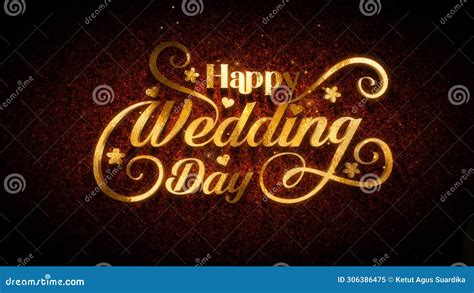 Decorative Happy Wedding Day Calligraphy Gold On Brown Shiny Waves