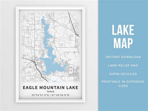 Printable Map Of Eagle Mountain Lake Texas United States Etsy