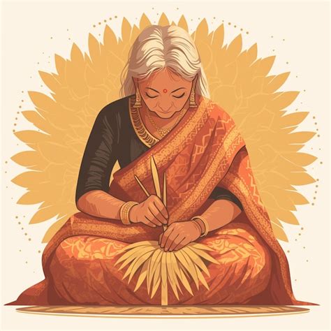 Premium Vector South Asian Elderly Woman Painting Mandalas