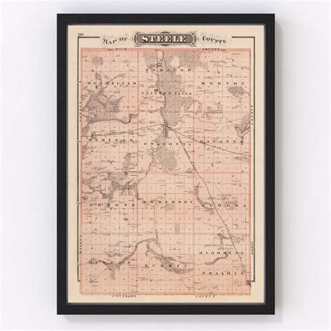 Vintage Map Of Steele County Minnesota 1874 By Ted S Vintage Art