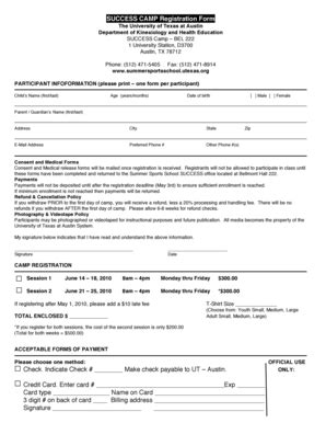 Fillable Online Edb Utexas SUCCESS CAMP Registration Form Check