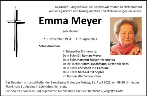 Traueranzeigen Von Emma Meyer Mittelbayerische Trauer