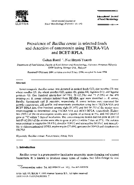 (PDF) Prevalence and expression of enterotoxins in Bacillus cereus and ...