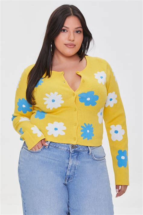 Plus Size Floral Print Cardigan Sweater