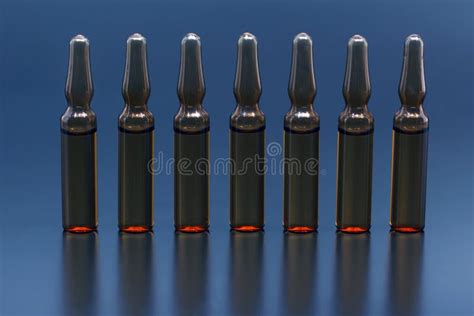 Seven Medical Glass Ampoules For Injection Drug Stock Image Image Of