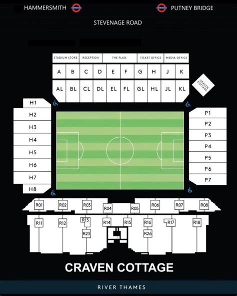 Craven Cottage Seating Chart with Rows and Seat Numbers 2024