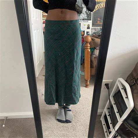 long green plaid skirt. - Depop