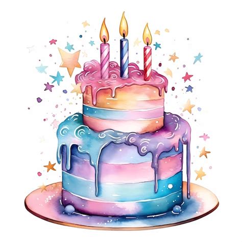 A Watercolor Painting Of A Birthday Cake Premium AI Generated Image