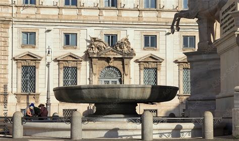 Quirinale Square Fountain with Building Facade and Tourists in Rome, Italy Stock Photo | Adobe Stock