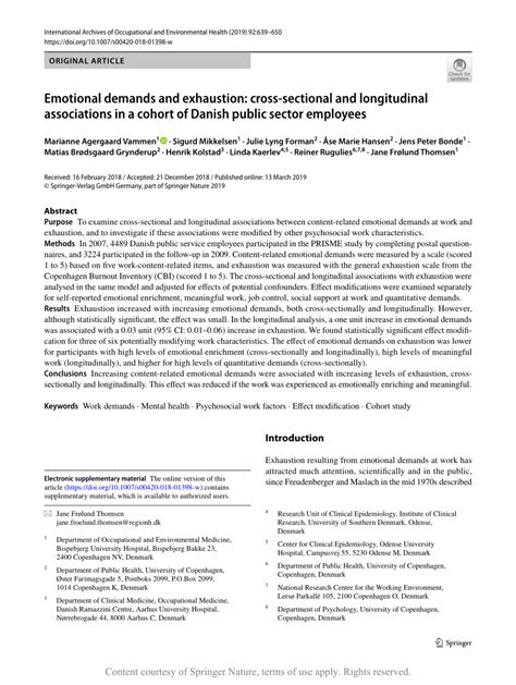 Emotional Demands And Exhaustion Cross Sectional And Longitudinal