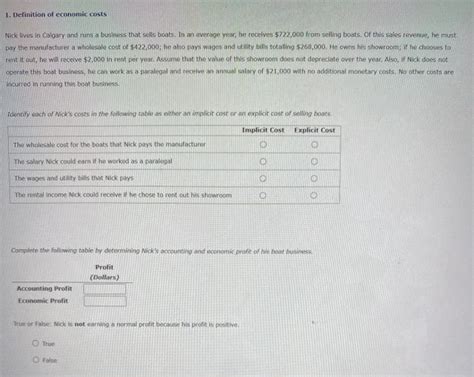 Solved Definition Of Economic Costs Nick Lives In Calgary Chegg