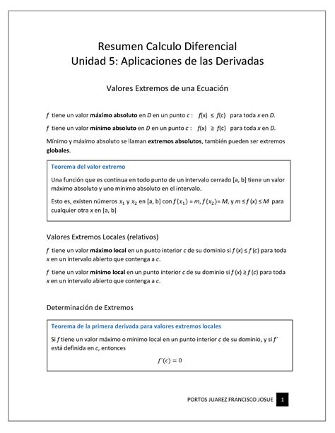 SOLUTION Resumen C Lculo Diferencial Unidad 5 Studypool