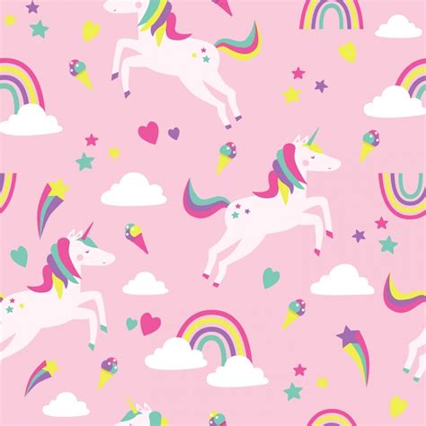 Premium Vector Seamless Pattern With Unicorns Rainbows Clouds And