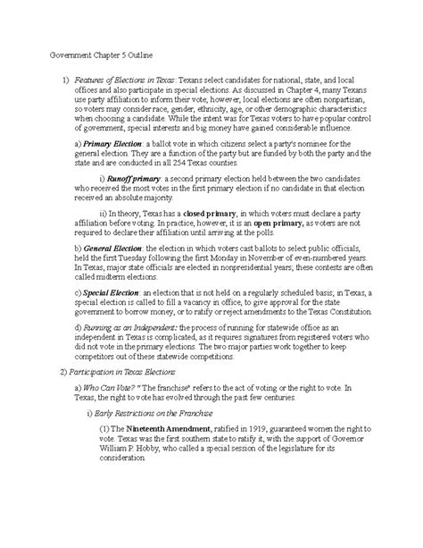 Government Chapter 5 Outline - Government Chapter 5 Outline Features of