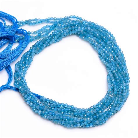 Beads Mm Natural Neon Blue Apatite Gemstones Hand Faceted Round