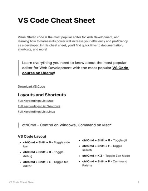 Vs Code Cheat Sheet