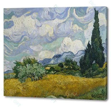 Tablou Simplu Vincent Van Gogh Camp De Grau Cu Chiparosi Copie