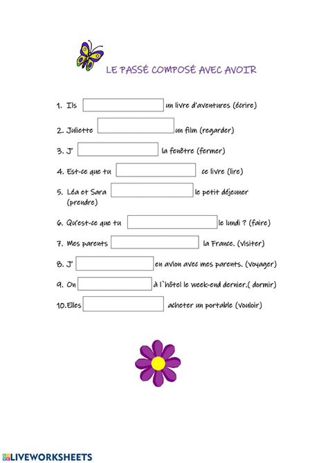 Ejercicio De Le Passé Composé Vec Avoir Aura Worksheets French Resources Forgot My Password