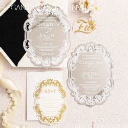 Unique Shaped Mirror Acrylic Invitations With Chic White Pattern EWIA144