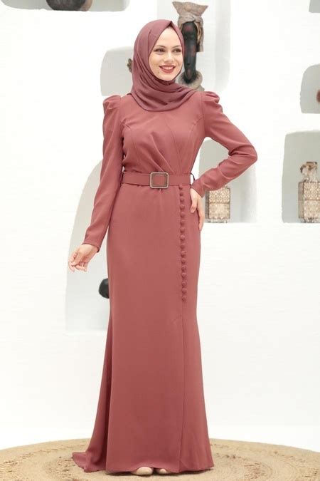 Neva Style Modern Dark Salmon Pink Hijab Prom Dress 3231ksmn