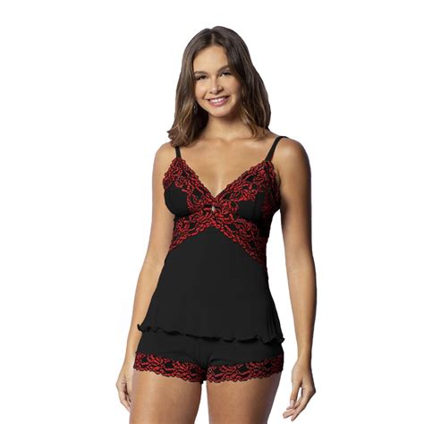 Baby Doll Gabi Lingerie Poliamida Sem Bojo Short Renda Pijama Sexy Curto Vermelho Compre Agora