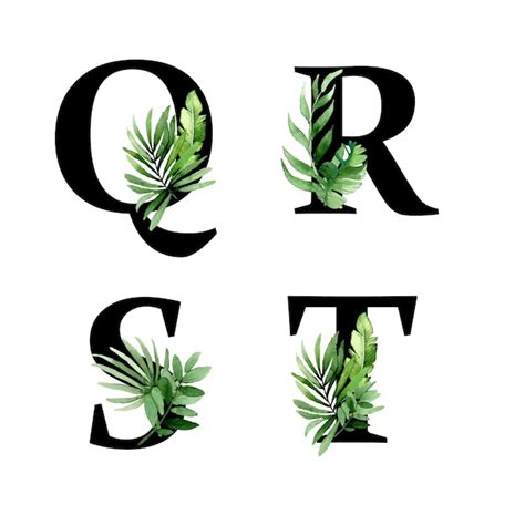 Premium Vector Alphabet Letters With Tropical Green Leaves