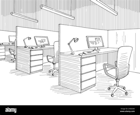 Office Graphic Black White Interior Sketch Illustration Vector Stock Vector Image And Art Alamy