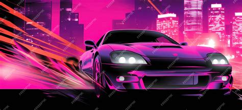 Premium Ai Image A Purple Poster With A Car In The Background That