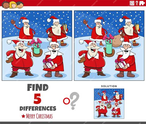 산타클로스 캐릭터가 있는 어린이를 위한 차이점 게임 프리미엄 벡터