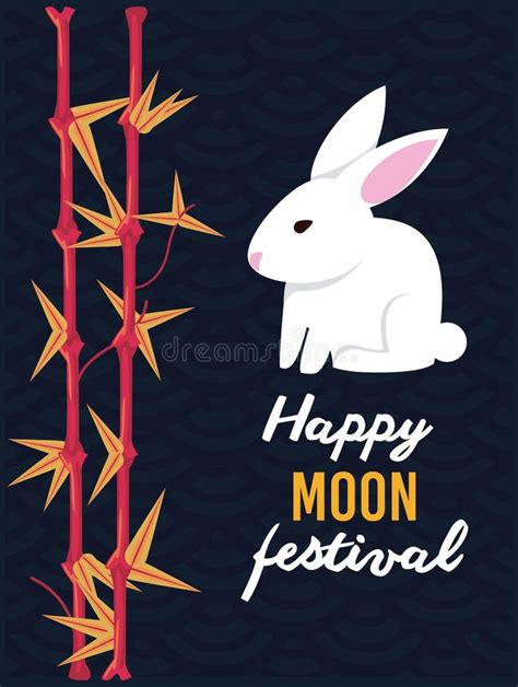 Happy Moon Festival Card With Rabbits Stock Vector Illustration Of