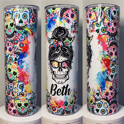 Sugar Skull Tumbler 20oz 30oz Custom Name Insulated Etsy