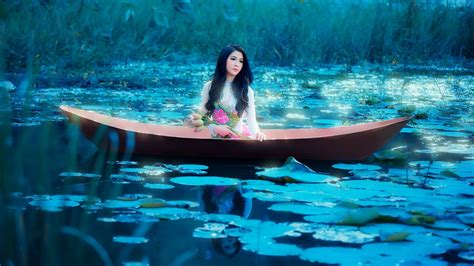 Wallpaper Boat Women Outdoors Model Fantasy Art Sea Water Asian