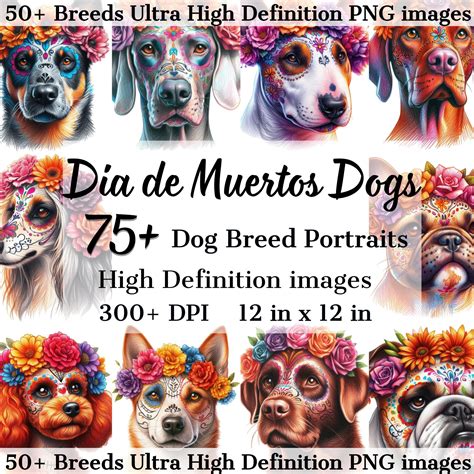 Dia De Los Muertos Dog Clipart Bundle, 75+ Dog PNG, Dog Breed Sugar