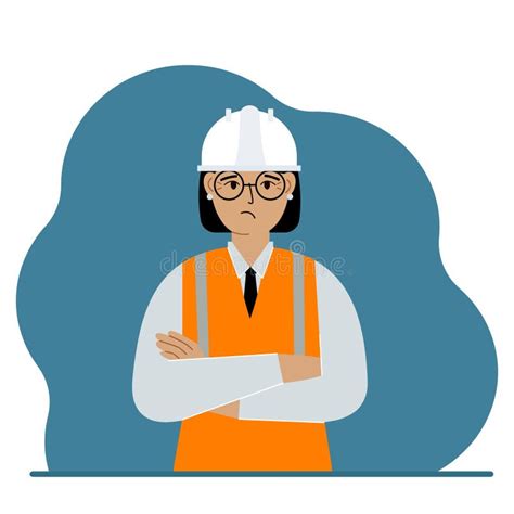 Sad Woman Construction Worker In A White Helmet And An Orange Vest