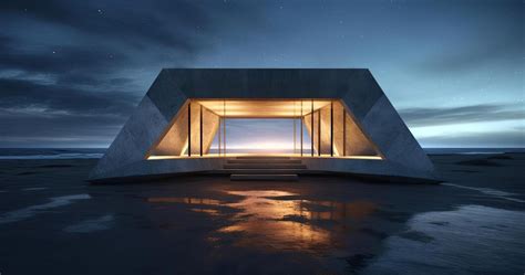 Premium Ai Image 4x4 Concrete Pavilion With Leds On A Night Sky In