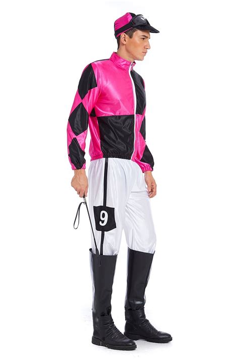 Mens Hot Pink Jockey Horse Racing Rider Uniform Costume Full Set