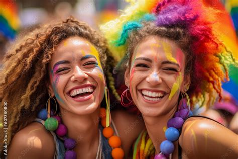 Smiling Generative Ai Couple At Lgbtq Gay Pride Parade In Sao Paulo Love And Diversity In The