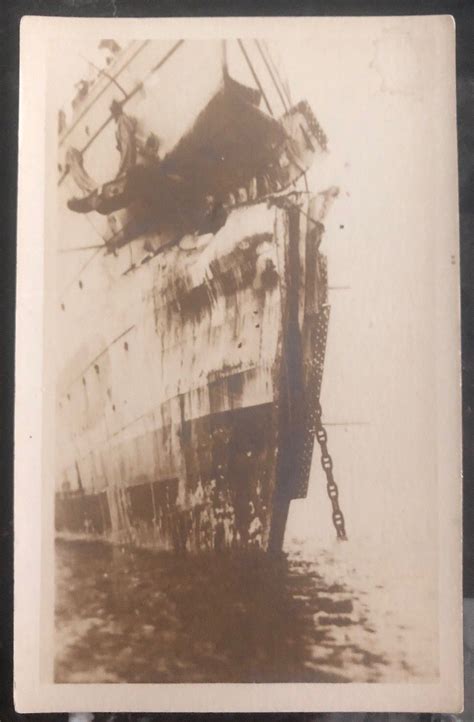 Mint USA RPPC Real Picture Postcard WWI US Navy USS Ship Damaged Bow