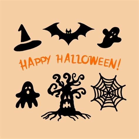 Premium Vector Happy Halloween Set Of Elements In Doodle Style Hand Drawn Illustration