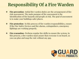 Importance Of Fire Warden Patrol System In Workplace PPT