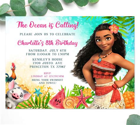 Moana birthday party invitation template editable - edit before you buy