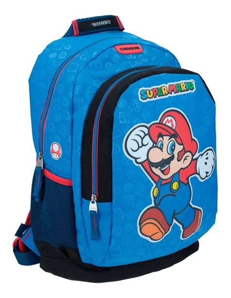 Mochila Escolar Grande Nino Super Mario Bros Chenson Color Azul