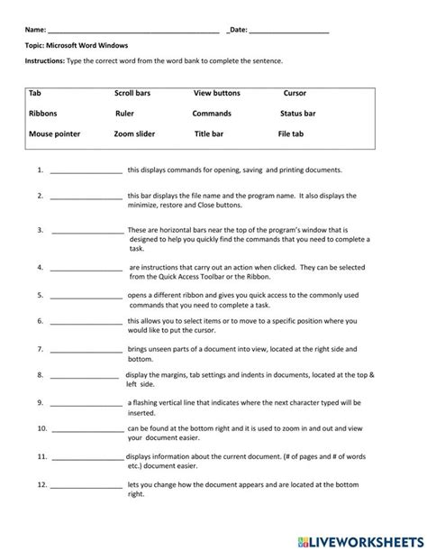 Microsoft Word Windows Interactive Worksheet