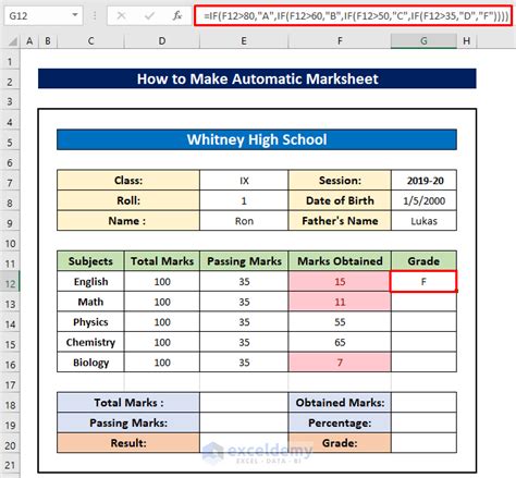 How To Create Mark Sheet In Ms Excel Step By Step Fully Automatic