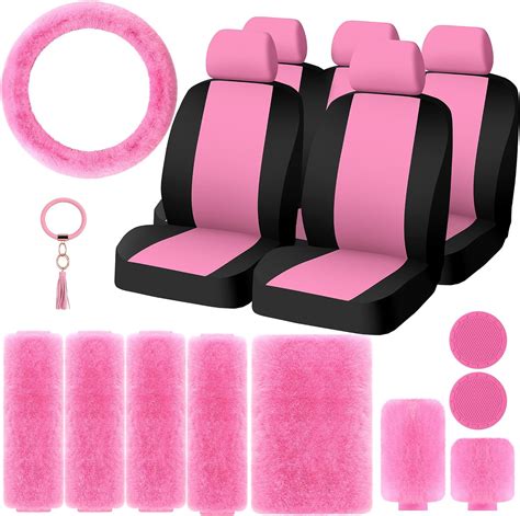 Riakrum 20 Pcs Pink Car Seat Covers Full Set Pink Car Accessories Set Includes Car Seat